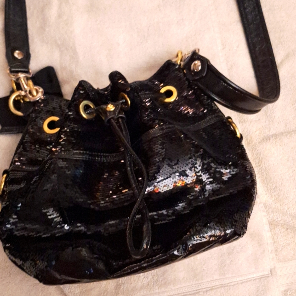 Coach black sequin drawstring purse